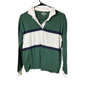 Hollister Green And White long Sleeve Polo Shirt Size S
